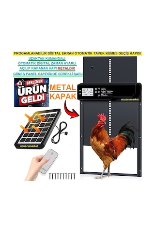 Otomatik Kümes Kapısı Güneş Panelli Şarjlı Programlanabilir Dijital Ekranlı
