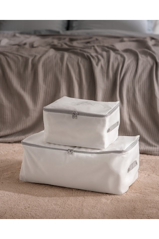 Madame Coco Çiçek Desen Baskılı 2'li Hurç - Beyaz/gri 8684427147740 Beyaz