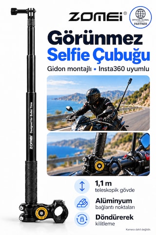Insta 360 Tüm Modeller İle Uyumlu Görünmez Selfie Çubuğu- Alüminyum Bağlantı Noktaları