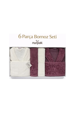 Sevgi 8 Parça Aile Bornoz Takımı Krem-mürdüm