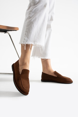 Konforlu Kadın Süet Mokasen Ayakkabı Loafer Acıkahve