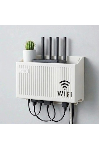 Duvar Tipi Wi-fi Modem Saklama Kutusu Beyaz Kablo Düzenleyici Router Raf Organizer 5468 Çok Renkli