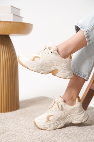 Garantili D0164 Günlük Ortopedik Kadın Sneaker Spor Ayakkabı Bej