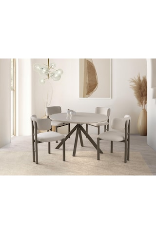 Nova T Yuvarlak Açılır Mutfak Masa Sandalye Takımı 70x120cm Krem