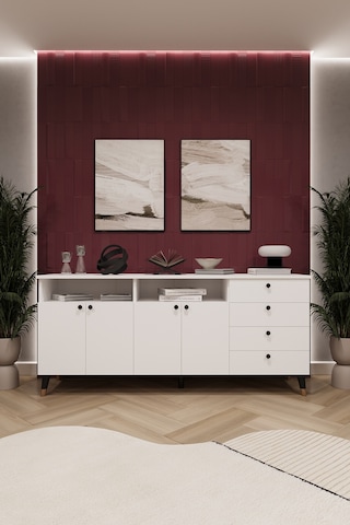 Asra Trend Lüks Konsol Tv Ünitesi %100 Mdf Salon Ve Yemek Odası Ünitesi Knsl06 Beyaz