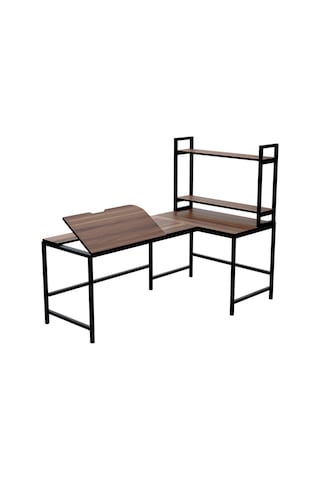 L Masa Raflı L Şekilli Ofis Masası 620-c Ceviz