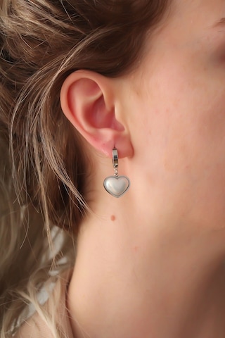 Zarif Kadın İçin Silver Çelik Beyaz Bombeli Kalp Küpe Gri