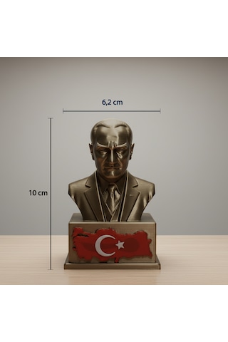 Atatürk Masaüstü Biblo Figür - Türkiye Haritası Kabartmalı Kaideli - Hediyelik Dekoratif Büst 10 X 6,2 Cm