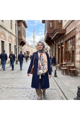 Zer Scarf Okyanus Desen Eşarp/omuz Şalı Krem