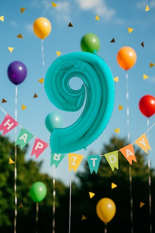 Folyo Balon Rakam Grabo 9 Rakamı Tiffany - Turkuaz Renkli 40 İnç 100 Cm Yaş Balonu Helyumla Şişebilen Çok Renkli