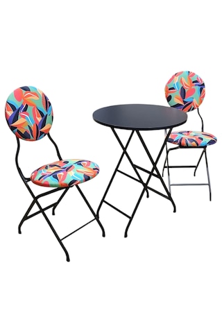 Katlanabilir Renkli Yapraklı Metal Masa Ve Sandalye Takımı - 2 Sa