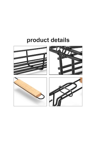 Leezsing Kırmızı Ahşap Saplı Çelik Izgara Sepeti - Bbq Misket/hot Dog Pişirme Aleti, Yemekleri Eşit Isıtma Ve Döndürme Kolaylığı Sağlar Kırmızı