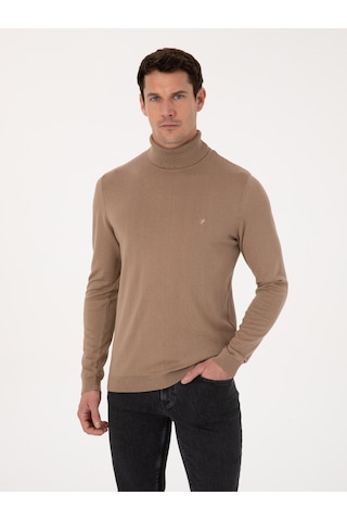 Cacharel Camel Slim Fit Pamuk Karışımlı Balıkçı Yaka Triko Kazak Kahverengi