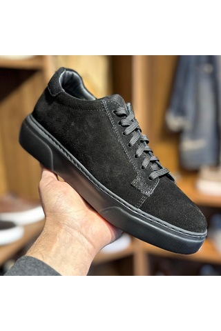 Alza %100 Hakiki Deri Erkek Sneaker Günlük Rahat Ve Şık Ayakkabı - Siyah Süet