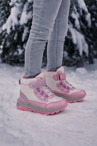 Kız Çoçuk Sim Detaylı Kışlık Kaymaz Taban Su Geçirmez Cırt Cırtlı Yarım Bot Pembe