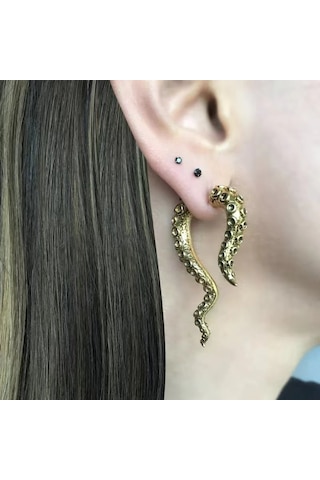 Ahtapot Dokunaçlı Çıkarılabilir Küpeler, Gotik Koyu Stil Abartılı Küpeler, Antik Altın