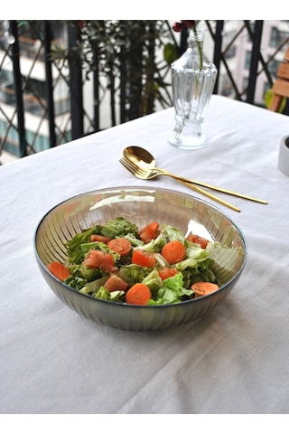 20 Cm Cam Salata Tabağı Füme Salata Kasesi Orta Boy Tabak 2-3 Kişilik Beyaz