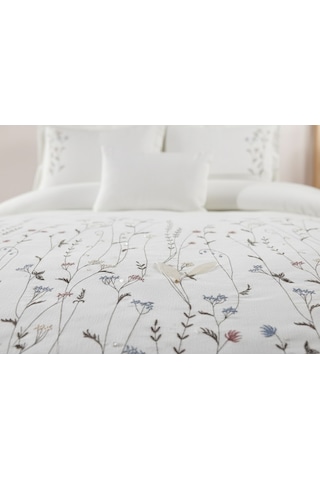 Bohem Çiçekli 4 Parça Mavi Pike Takımı 240 X 260 Cm Mavi