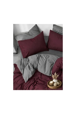 Bordo & Gri Tek Kişilik Nevresim Takımı Modern Minimal Seri Bordo-gri