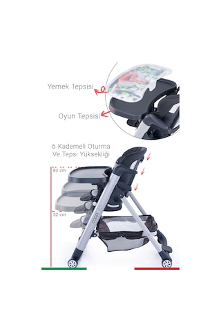 Prego Cappi Yükseklik Kademeli Sırt Kısmı Yatabilir Mama Sandalye