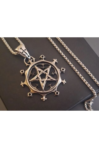 Paslanmaz Çelik Pentagram Yıldız Kolye Gümüş