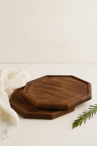 Fam Wood Art 2'li Doğal Ahşap Nihale, Small Sunumluk, Supla,banyo Düzenleyici-aksesuar Organizeri 20 X 20 Cm Kahverengi