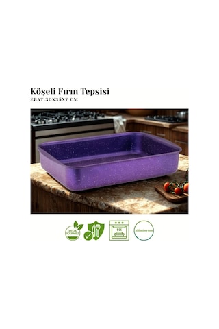 2li Granit Köşeli Tepsi Seti - Violet Çok Renkli
