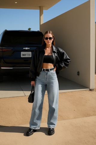 Kadın Yüksek Bel Skater Fit Jean Pantolon Tint Mavi
