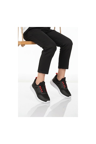 Walkway Siyah Beyaz Fileli Hafif Esnek Unisex Çocuk Spor Ayakkabı 9060 Motano F Siyah-beyaz-kırmızı