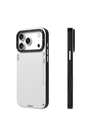 Apple Uyumlu iPhone 17 Pro Kılıf M-safeli Basit Mat Deri Desenli Youngkit Tech Fashion Serisi Kapak Gri Gri