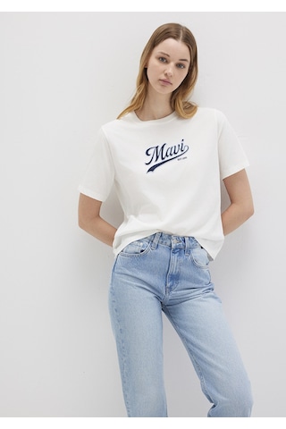 Mavi - Mavi Logo Baskılı Ekru Tişört 1613565-80194 Ekru