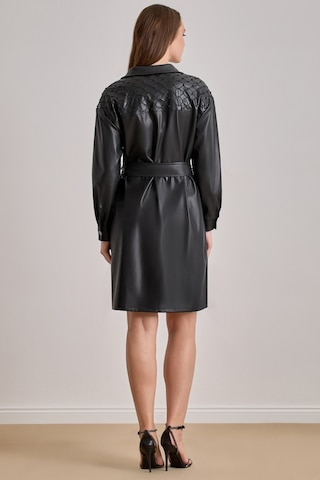 Diz Üstü Siyah Deri Elbise Siyah
