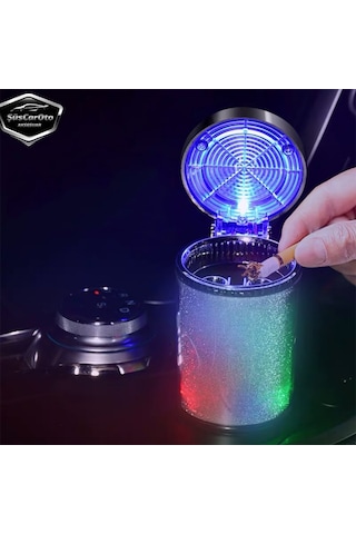 Üniversal 7 Renkli Rgb Led Işıklı Lüx Oto Küllük Kapaklı Spor Araç İçi Küllük Araba Küllüğü 00 Şüscaroto Aksesuar