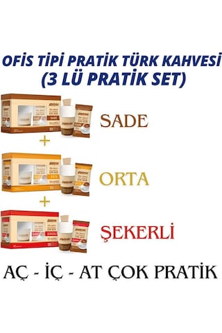 Hazır Türk Kahvesi Pratik Ofis Deneme Seti Sade-orta-şekerli 3x10'lu Paket Aç-iç-at Türk Kahvesi