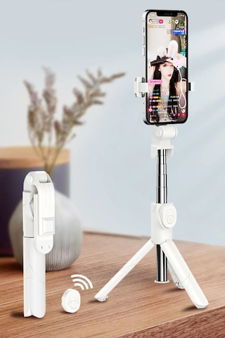 Valletta Bitonto Tripod Bluetooth Kumandalı Selfie Çubuğu Beyaz