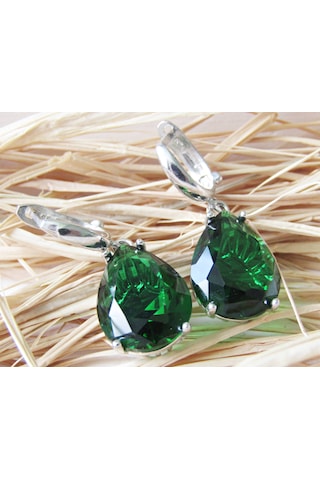 Lilahgümüştr Gümüş Damla Yeşil Taşlı Kadın Küpe