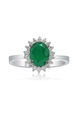 Pırlantalı Oval Zümrüt Anturaj Yüzük (518571549)