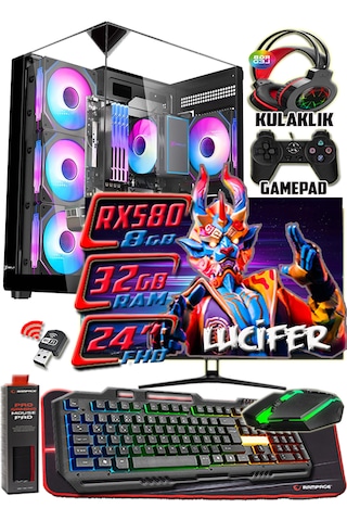 Warbox Lucifer i5-4570S 32 GB 256 GB + 250 GB HDD RX580 8 GB 24"Masaüstü Oyuncu Bilgisayarı