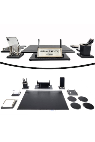 Prozenis Aksu Krom Detaylı İsimlikli Sümen Takımı Lüks Ofis Seti