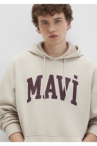 Mavi - Mavi Logo Baskılı Kapüşonlu Bej Sweatshirt 067149-70004 Bej