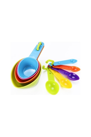 Sones Kn7600 9'u 1 Arada Renkli Sivri Plastik Ölçüm Kaşığı Ölçüm Kabı Pişirme Aleti Seti