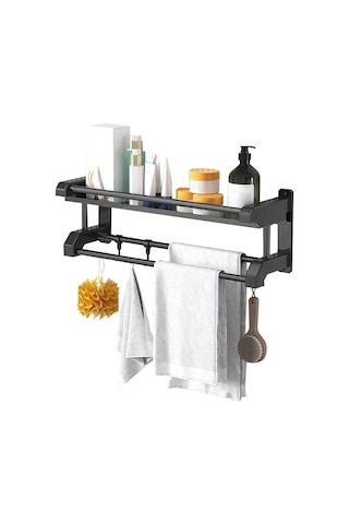 Hfambition Paslanmaz Çelik Banyo Askısı - 50cm Duvar Montajlı Havlu Ve Şampuan Rafı Siyah
