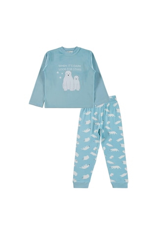 Dorka Golsut Kutup Ayısı Basıklı 3-11 Yaş Pijama Takımı - Mavi Açık Mavi