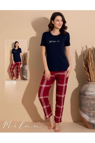 Boyraz Slim Fit Dar Kesim Kadın Milan Bisiklet Yaka Kısa Kol Pijama Takımı 11006l - 1 Adet Lacivert