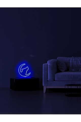 Kurt Figürlü Mavi Neon Gece Lambası Çok Renkli