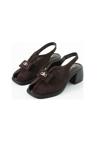 Dericia Shoes Allone Hakiki Deri Kadın Günlük Rahat Topuklu Sandalet Kahverengi