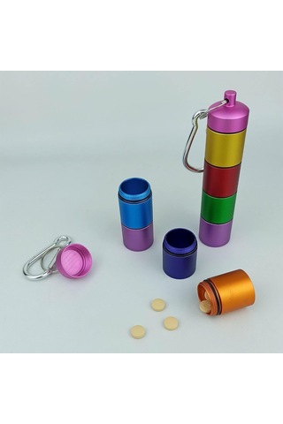 Küçük Metal Hap Düzenleyici Kılıf Anahtarı, İstiflenebilir Seyahat Sevimli Hap Kutusu Tutucu