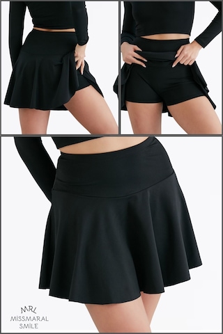 Siyah Yüksek Bel Volanlı Şortlu Spor Etek Deniz Şortu Skirt With Shorts 1101 Siyah