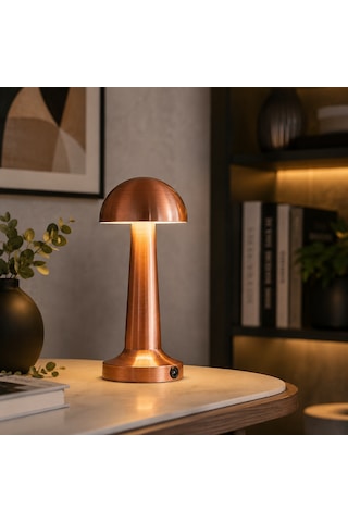 Bronz Şarjlı Led Masa Lambası Dokunmatik Dimmerli Kablosuz Gece Lambası Nord-2324