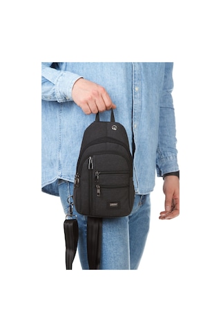 Torz Unisex Siyah Omuz Çantası Su Geçirmez Kanvas Kumaş Body Bag Çift Taraflı Çapraz Postacı Çanta Antrasit